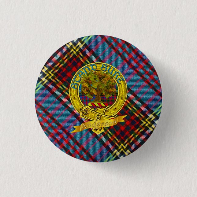 Badge Rond 2,50 Cm Anderson Clan Tartan et Motif (Devant)