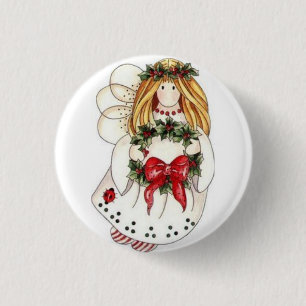 BADGE ROND 2,50 CM **ANGE DE NOËL ADORABLE ET DOUX** BOUTON AMUSANT