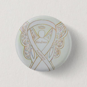 Badge Rond 2,50 Cm Ange de sensibilisation à la cécité Blanc Ruban Ar
