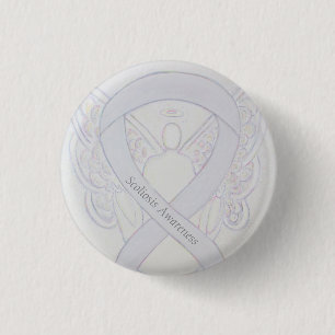 Badge Rond 2,50 Cm Ange de sensibilisation à la Scoliose Blanc Ruban 