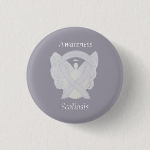 Badge Rond 2,50 Cm Ange de sensibilisation à la Scoliose Blanc Ruban 