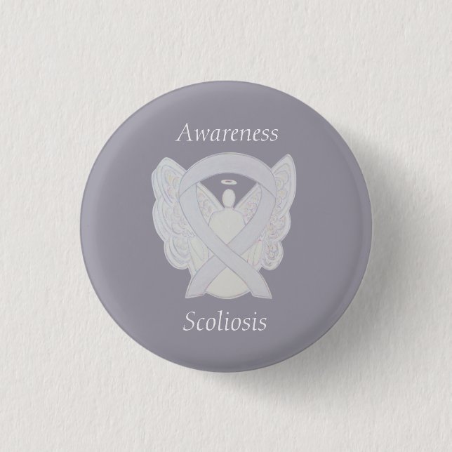 Badge Rond 2,50 Cm Ange de sensibilisation à la Scoliose Blanc Ruban  (Devant)