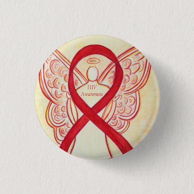 Badge Rond 2,50 Cm Ange ruban de sensibilisation au VIH Épingle d'art (Devant)