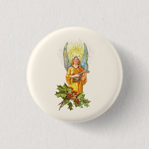 Badge Rond 2,50 Cm Ange vintage avec le houx et la mandoline