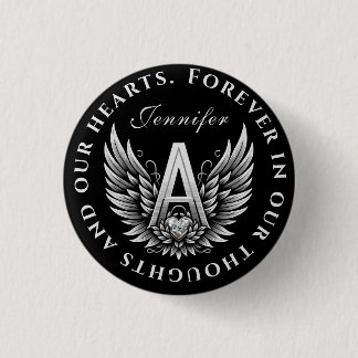 Badge Rond 2,50 Cm Angel Alphabet A Lettre initiale avec nom