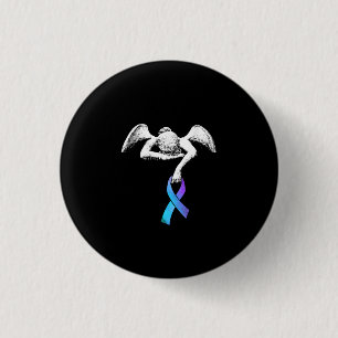 Badge Rond 2,50 Cm Angel détient Turquoise Ribbon Prévention du sui