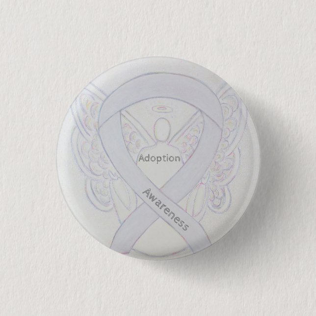Badge Rond 2,50 Cm Angle de sensibilisation à l'adoption Ruban blanc  (Devant)