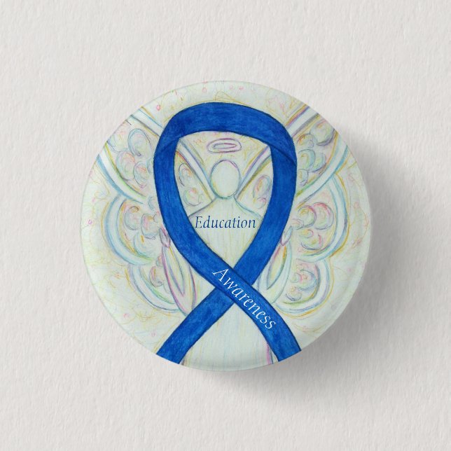 Badge Rond 2,50 Cm Angle d'éducation Blue Sensibilisation Ruban Art P (Devant)