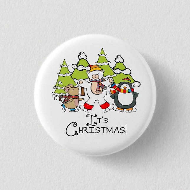Badge Rond 2,50 Cm Animaux C'est Noël (Devant)