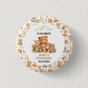Badge Rond 2,50 Cm Animaux de la forêt et des bois Wild One 1er anniv