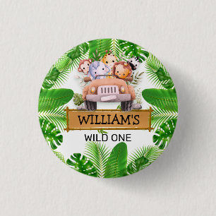Badge Rond 2,50 Cm Animaux de Safari Anniversaire Sauvage Un