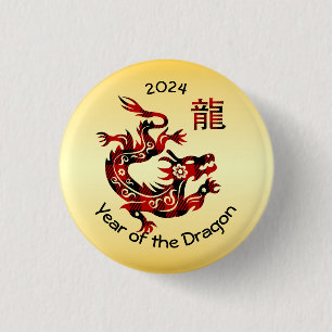 Badge Rond 2,50 Cm Année Chinoise Du Dragon - Buffalo Plaid