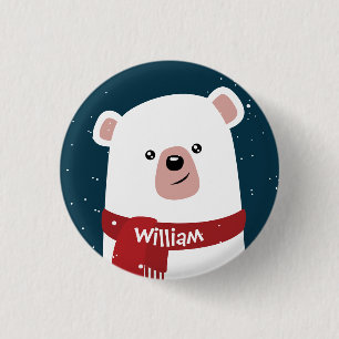 Badge Rond 2,50 Cm Année de Noël d'ours blanc nouvelle personnalisée