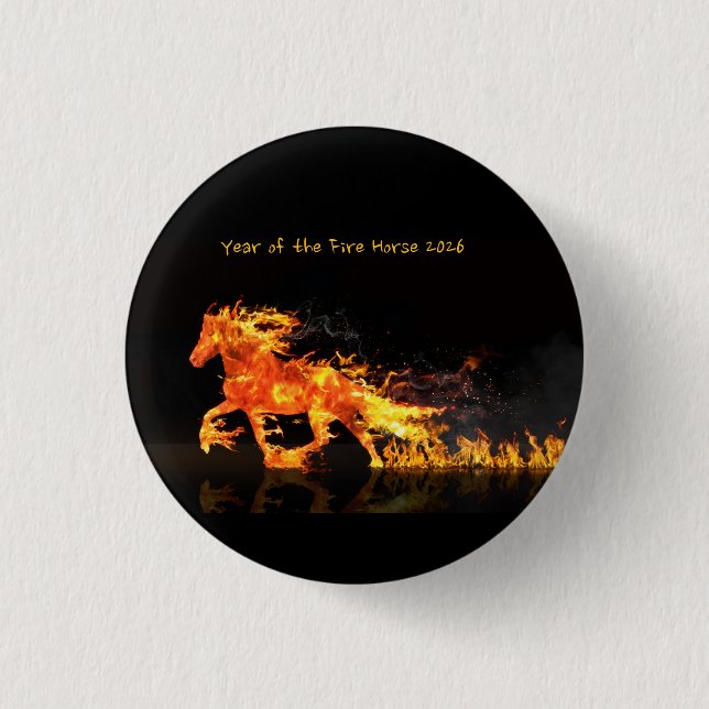 Badge Rond 2,50 Cm Année du Cheval 2026 (Cheval de Feu}  (Devant)