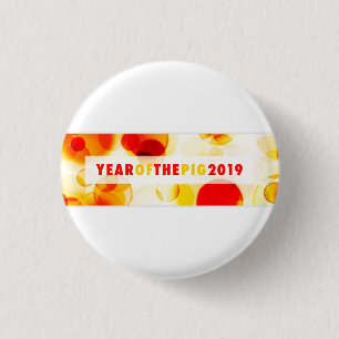 Badge Rond 2,50 Cm Année du cochon Bannière Bokeh 2019