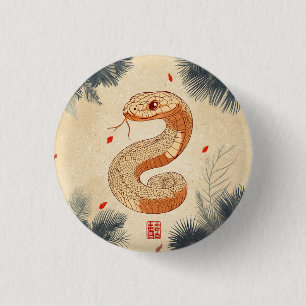 Badge Rond 2,50 Cm Année du serpent Majestic Cobra Double Bonheur
