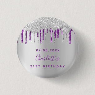 Badge Rond 2,50 Cm Anniversaire argent parties scintillant violet per
