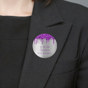 Badge Rond 2,50 Cm Anniversaire argent violet parties scintillant per
