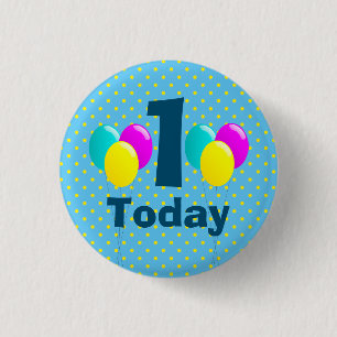 Badge Rond 2,50 Cm Anniversaire, Ballons, Points Bleus Personnalisabl