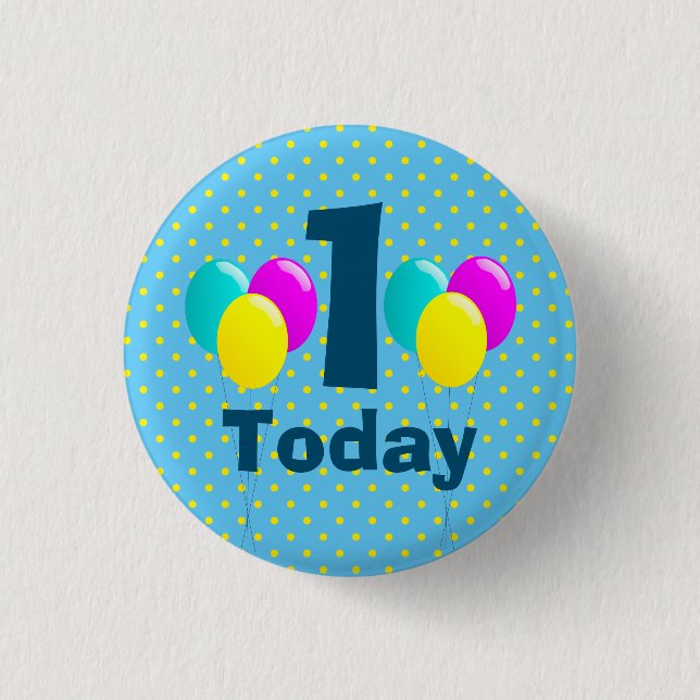 Badge Rond 2,50 Cm Anniversaire, Ballons, Pois Bleus personnalisable (Devant)