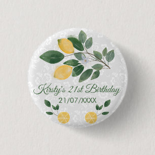 Badge Rond 2,50 Cm Anniversaire Citrons Siciliens Aquarelle