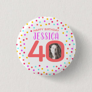 Badge Rond 2,50 Cm anniversaire de corail coloré de confettis de