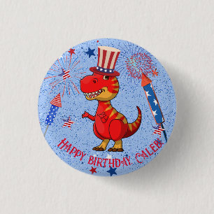 Badge Rond 2,50 Cm anniversaire de dinosaure patriotique,