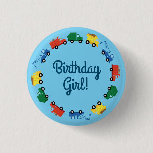 Badge Rond 2,50 Cm Anniversaire de enfant de Chariots de construction