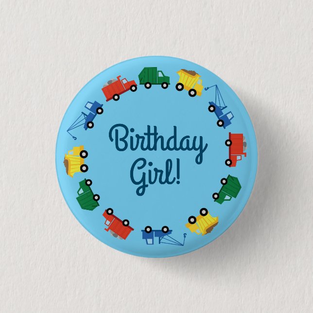 Badge Rond 2,50 Cm Anniversaire de enfant de Chariots de construction (Devant)