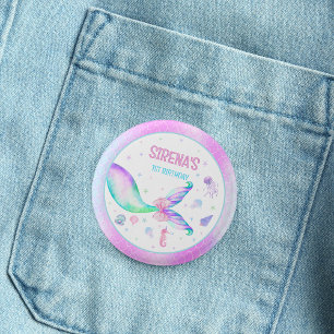 Badge Rond 2,50 Cm Anniversaire de la sirène rose violet