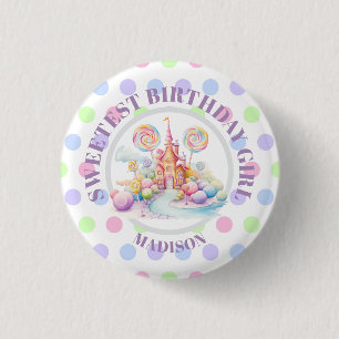 Badge Rond 2,50 Cm Anniversaire Fantaisiste de Candyland à l'aquarell
