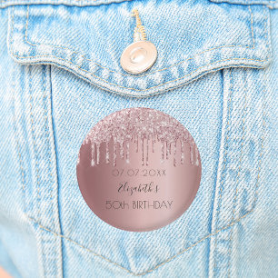 Badge Rond 2,50 Cm Anniversaire fête rose parties scintillant nom gou