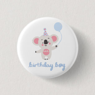 Badge Rond 2,50 Cm Anniversaire Garçon Teddy Ours Tenant Un Ballons