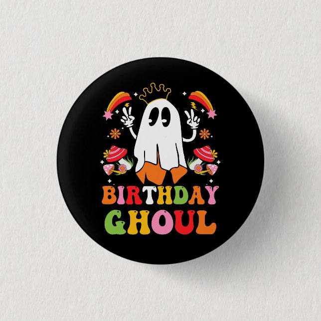 Badge Rond 2,50 Cm Anniversaire Halloween Super Ghost Say Hi Retro Ha (Devant)