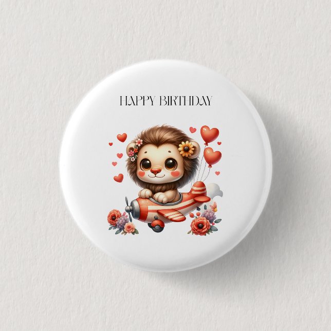 Badge Rond 2,50 Cm Anniversaire Lion Pilote (Devant)