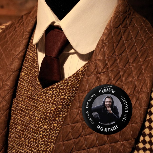 Badge Rond 2,50 Cm Anniversaire noir blanc photo homme mythe légende (Créateur téléchargé)