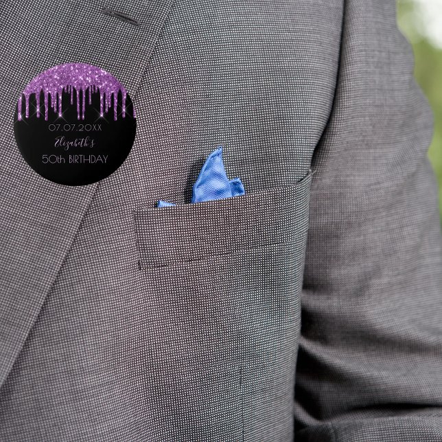 Badge Rond 2,50 Cm Anniversaire noir violet parties scintillant goutt (Créateur téléchargé)