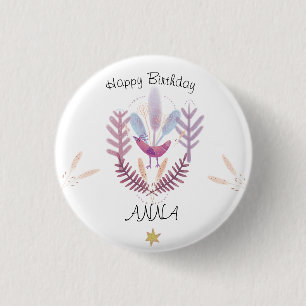 Badge Rond 2,50 Cm anniversaire oiseaux et plantes 