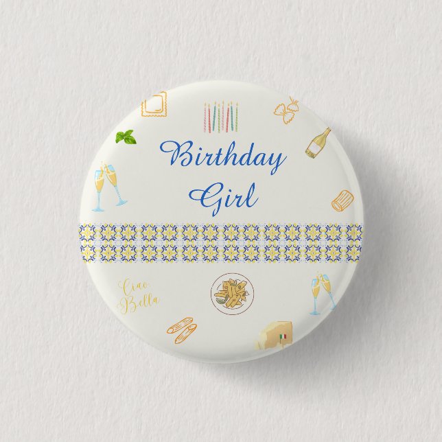 Badge Rond 2,50 Cm Anniversaire Prosecco et Pâtes (Devant)