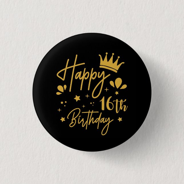 Badge Rond 2,50 Cm Anniversaire Queen Gold Parties scintillant Joyeux (Devant)