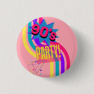 Badge Rond 2,50 Cm Anniversaire rose de la fête des années 90