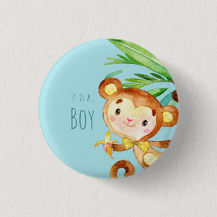Badge Rond 2,50 Cm Annonce de naissance de bébé garçon Blue Cute Monk