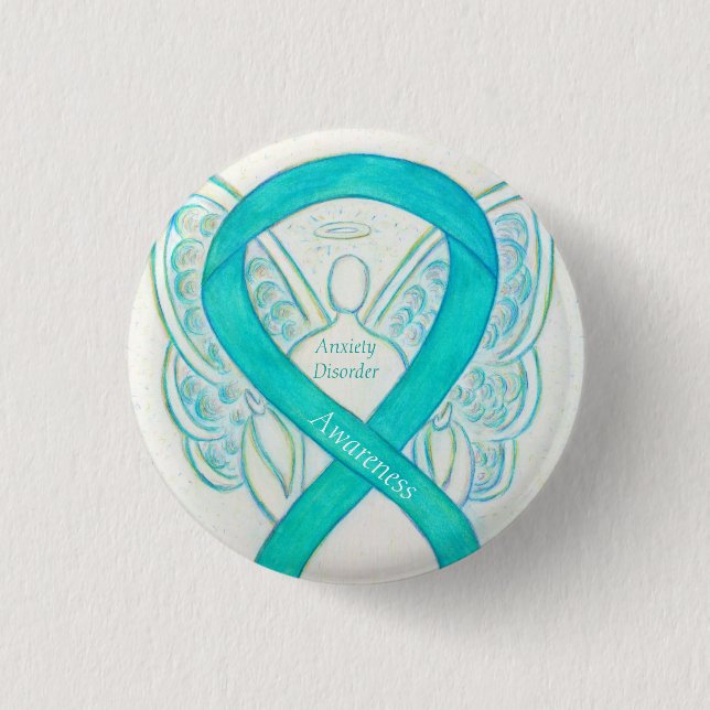 Badge Rond 2,50 Cm Anxiété Trouble Sensibilisation Angle Turquoise Ru (Devant)