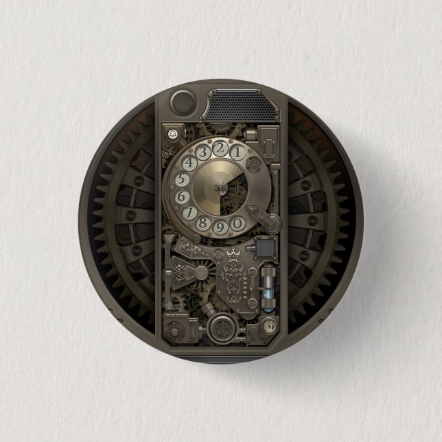 Badge Rond 2,50 Cm Appareil Steampunk - Téléphone Rotary. (Devant)