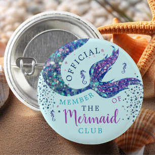 Badge Rond 2,50 Cm Aqua Mermaid Anniversaire Fête Faveur Bouton