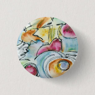 Badge Rond 2,50 Cm Aquarelle Abstraite Peinte à la Main Hiver
