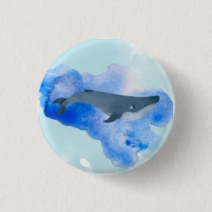 Badge Rond 2,50 Cm Aquarelle Baleine Bleu Océan Plage Bleu Aqua