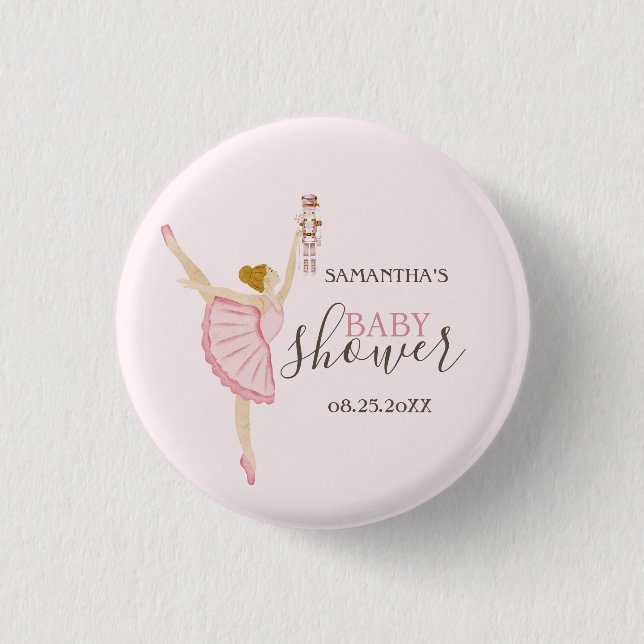 Badge Rond 2,50 Cm Aquarelle Ballerina Nutcracker Baby shower rose (Devant)