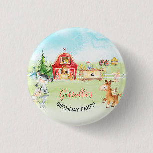 Badge Rond 2,50 Cm Aquarelle Barnyard et animaux de ferme Anniversair
