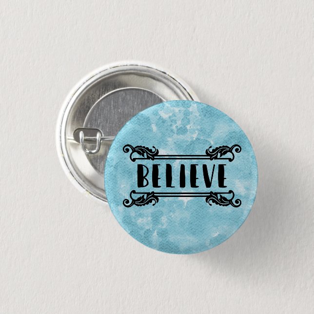 Badge Rond 2,50 Cm Aquarelle bleue - Croire (Devant & derrière)